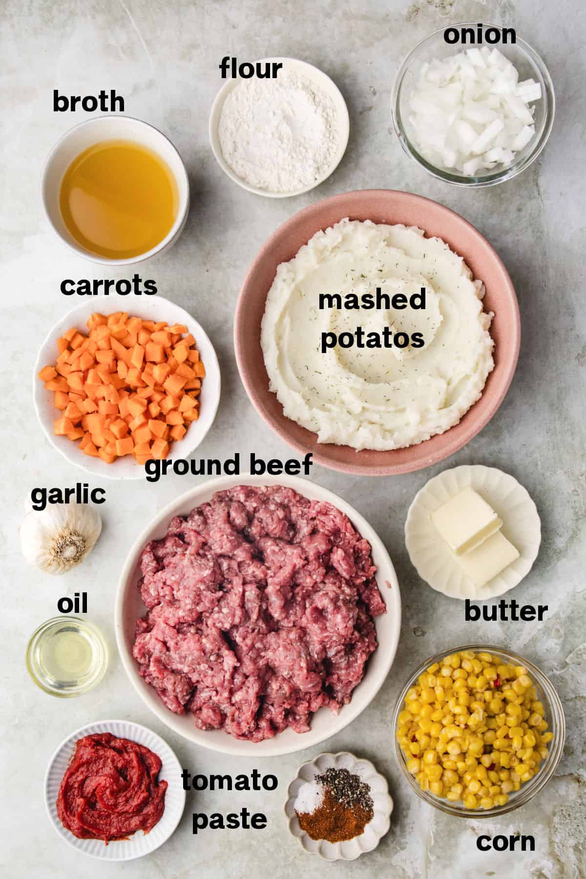 Easy Shepherds Pie Ingredients on counter.