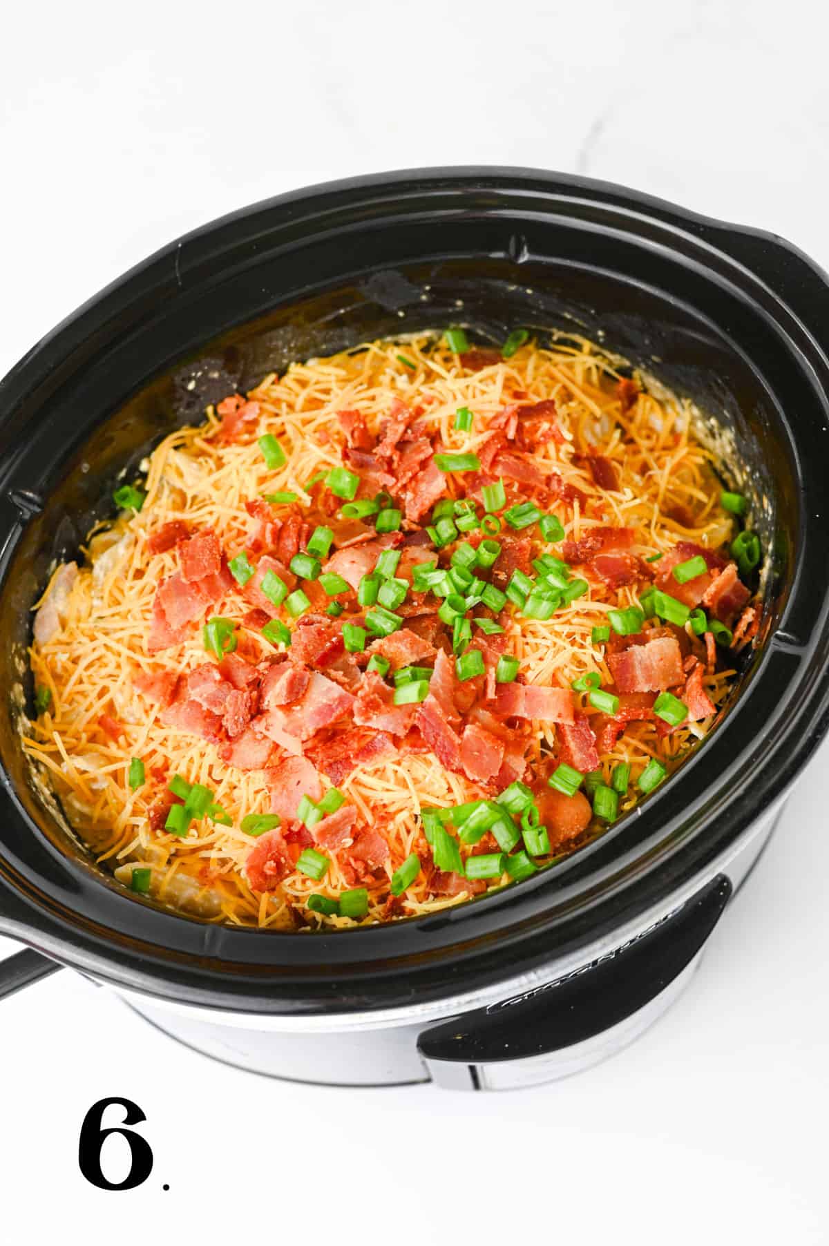 How to Make Crockpot Crack Chicken Pasta Step 6 - cooked casserole in crock pot.
