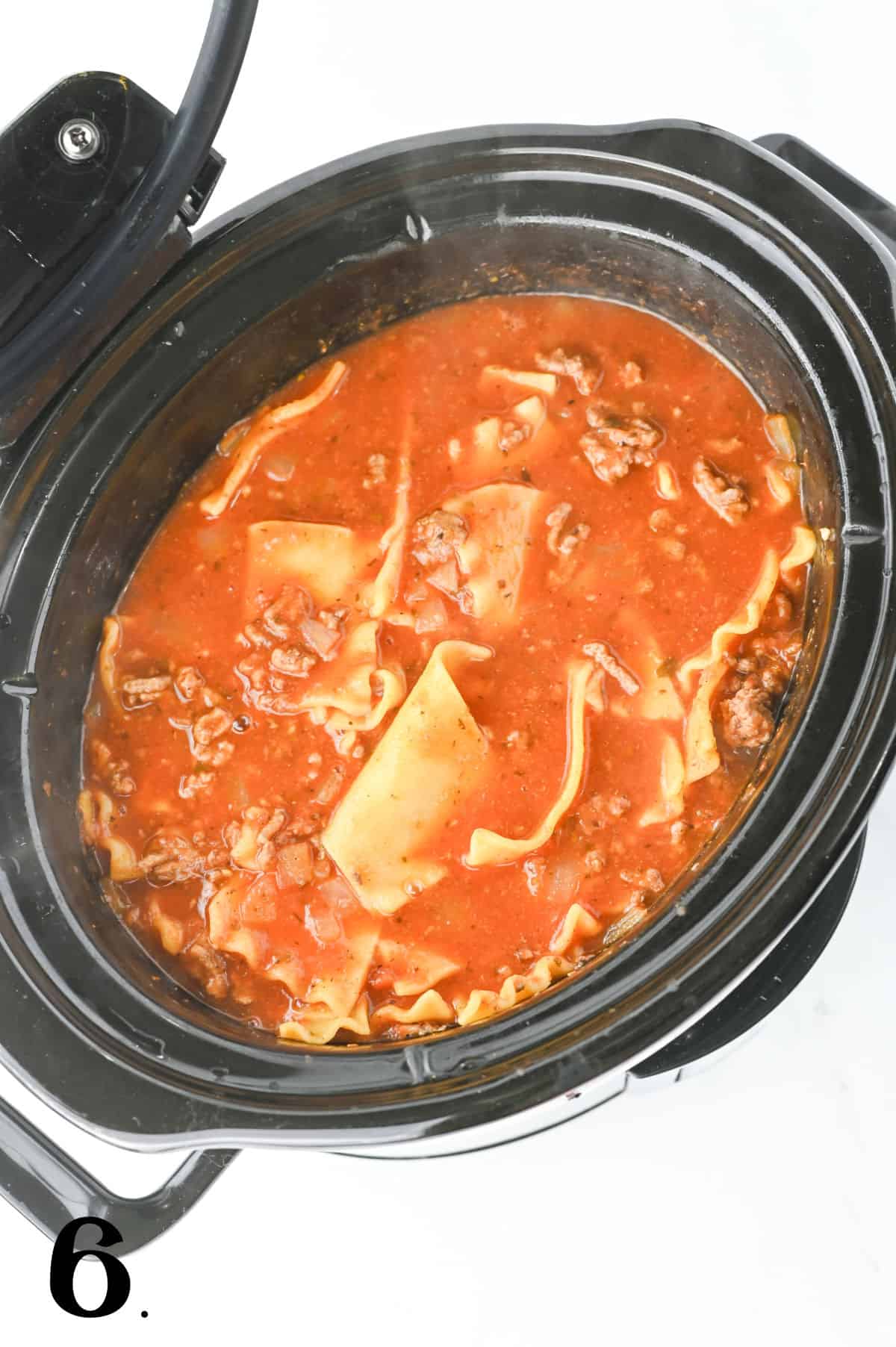 How to Make Crockpot Lasagna Soup Step 6 after cooking for 4 hours.