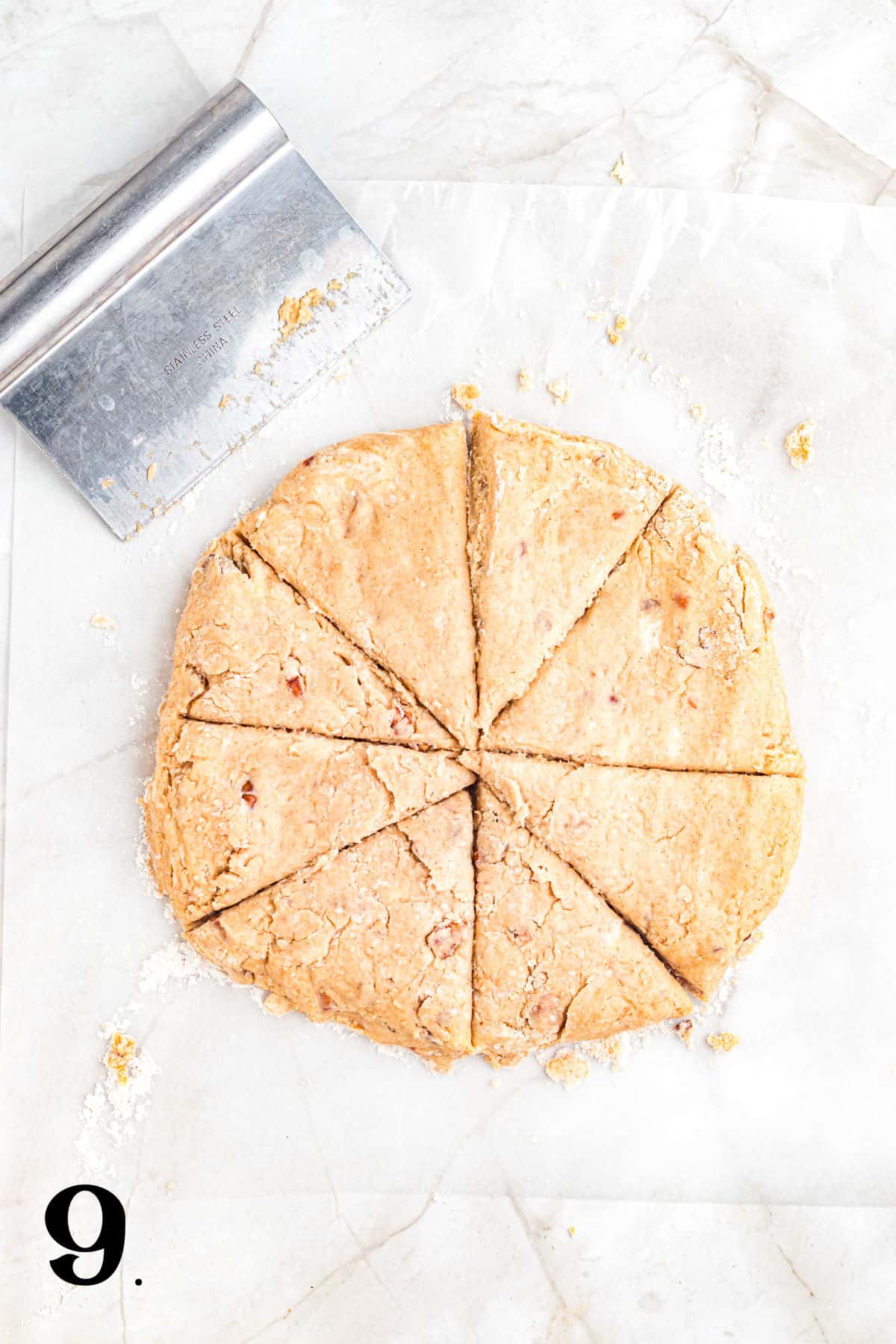 How to Make Pecan Maple Scones - Step 9 sliced into 8 pieces.