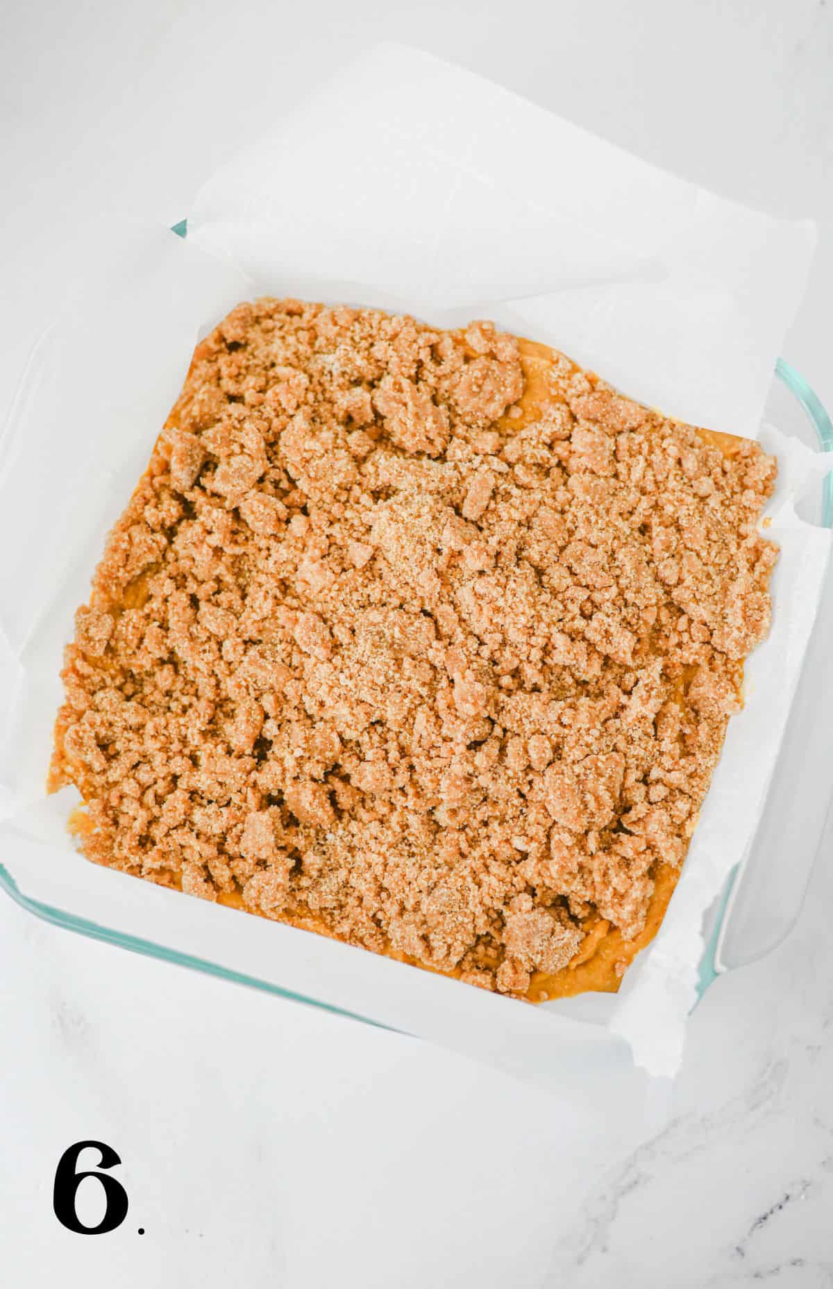 How to Make Pumpkin Coffee Cake Step 6 adding crumb topping.