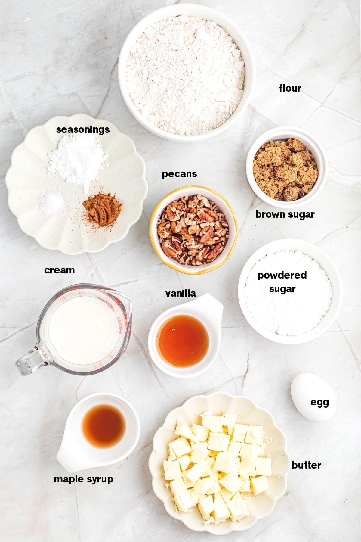 Pecan Maple Scones Ingredients on counter.