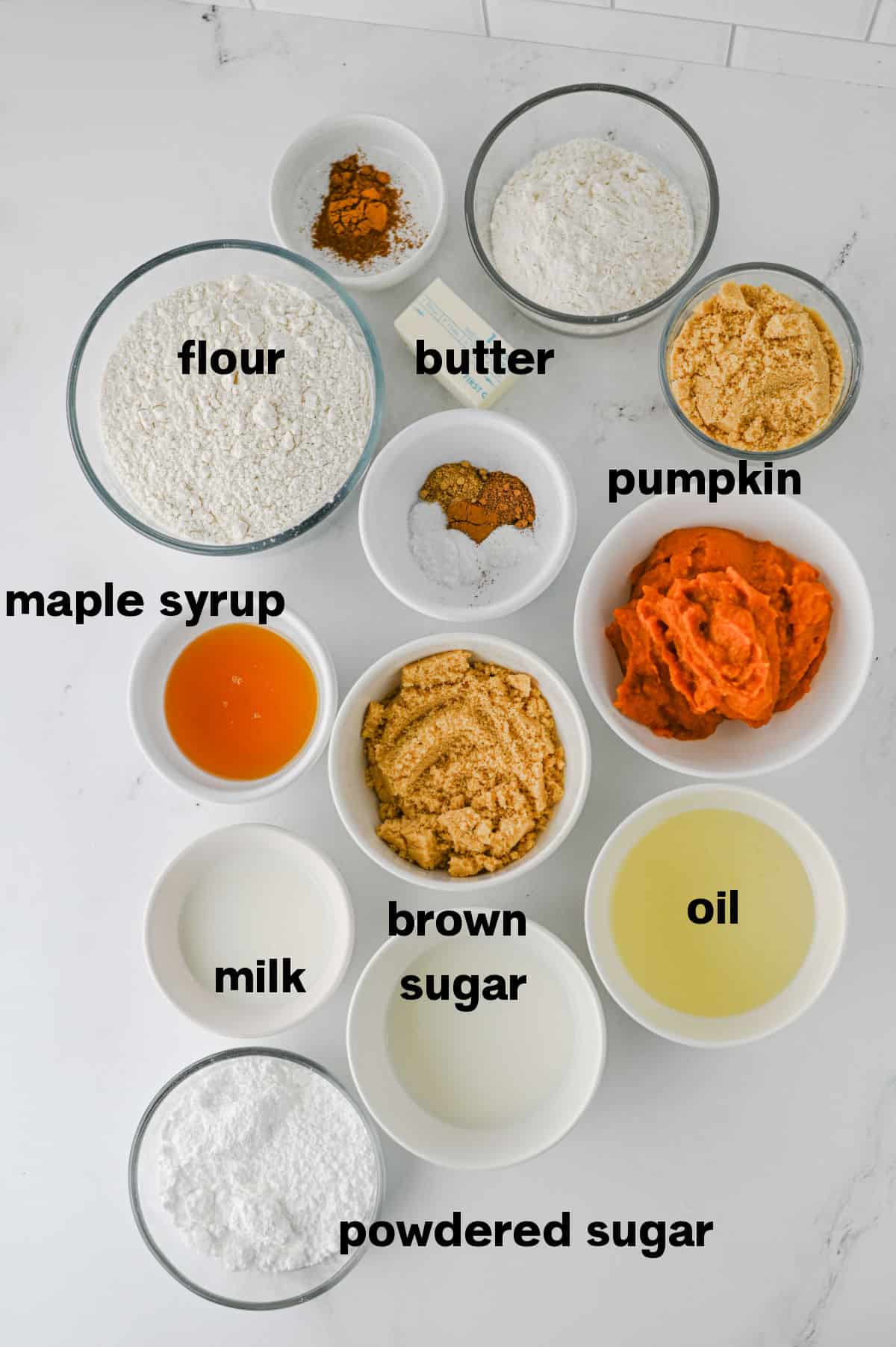 Pumpkin Coffee Cake Ingredients on counter.