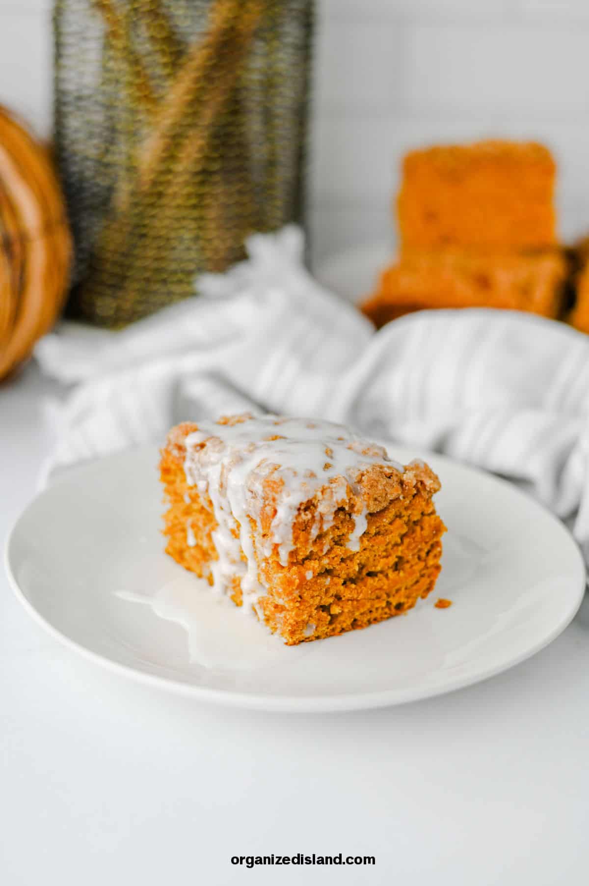 Pumpkin Coffee Cake with icing.