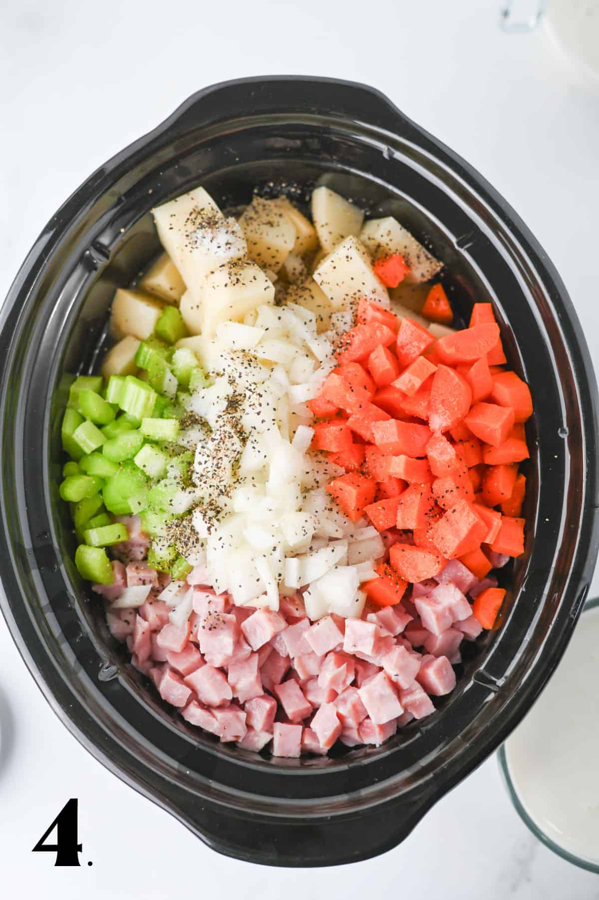 How to Make Slow Cooker Ham and Potato Soup Step 4 - added all ingredients to slow cooker.