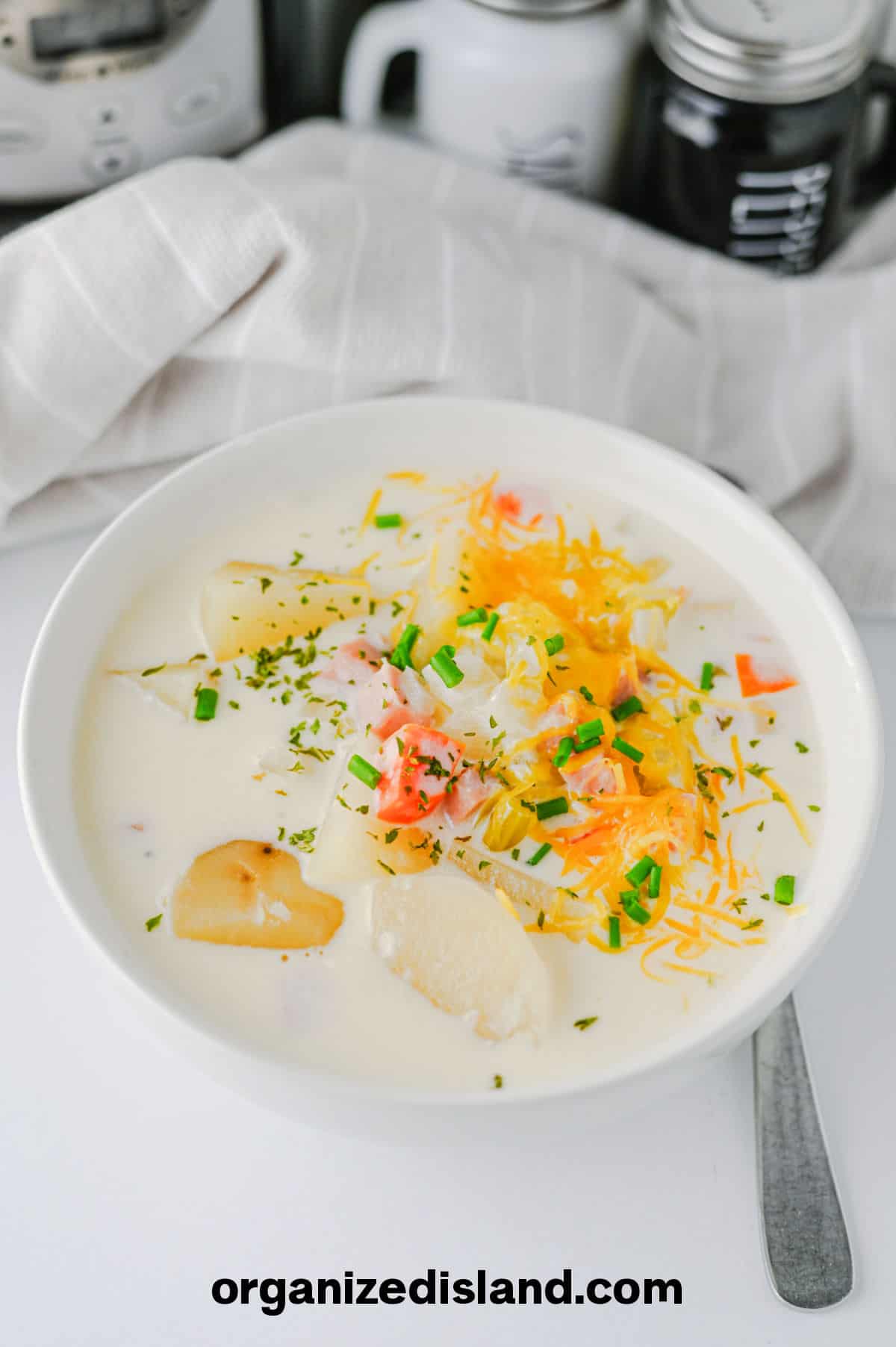 Slow Cooker Ham and Potato Soup in bowl.