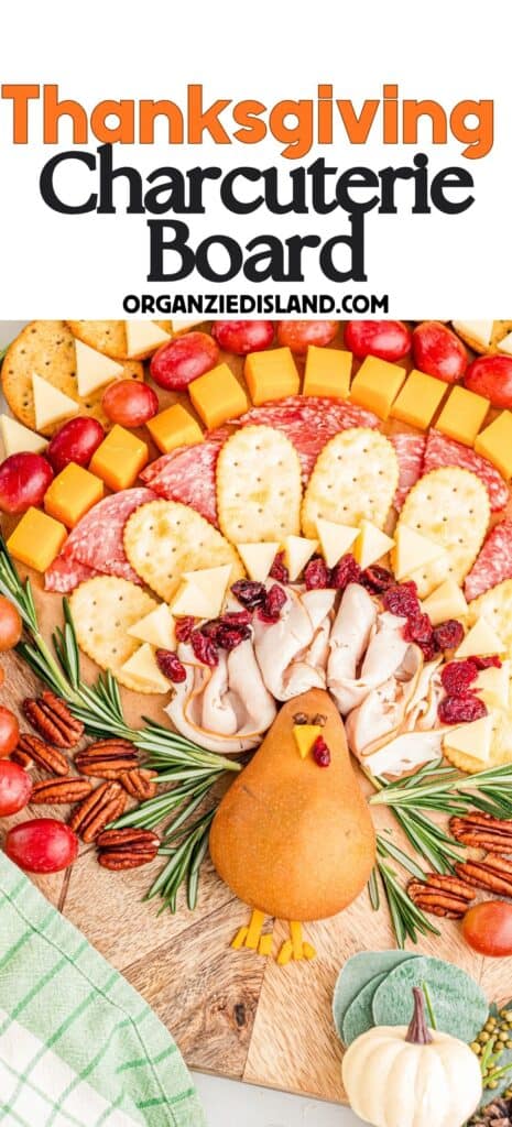 Thanksgiving turkey Charcuterie Board with fruit and meat.