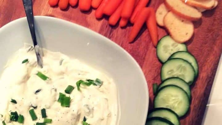 This tasty Blue Cheese and Chive dip recipe is perfect as an appetizer or snack! Great as a vegetable dip!