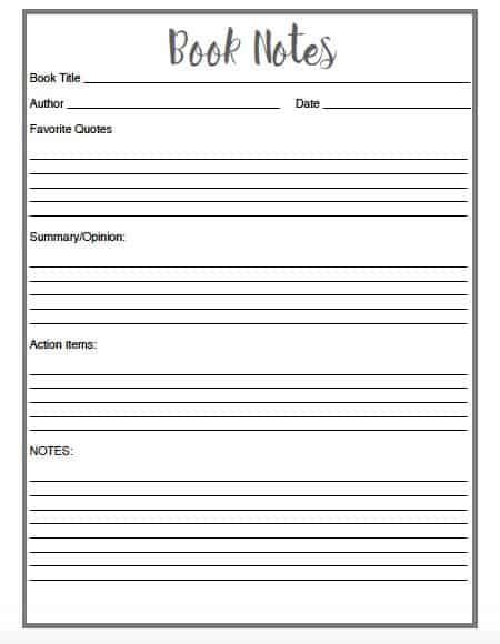 Use this helpful book notes template to assist you in remembering what you have read and setting up an action plan.