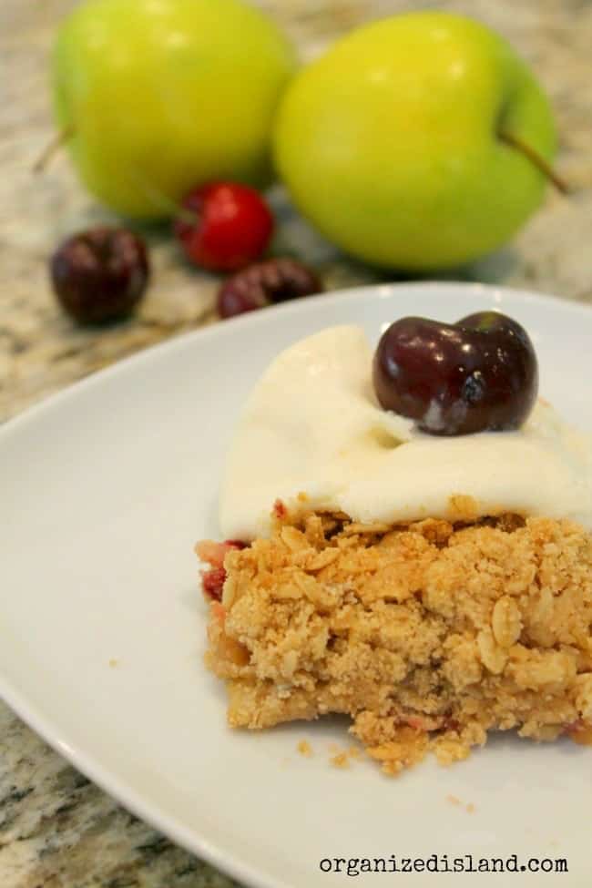 This Cherry and Apple Cobbler recipe is so easy and a great way to bake with the fresh fruit that is in season right now. Wonderful on its own, but great over ice cream too!