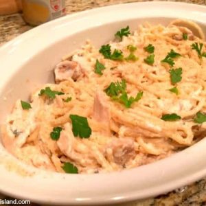 Warm up this season with this easy Chicken Tetrazzini recipe. Mushrooms, chicken and cheese, swirled in pasta.