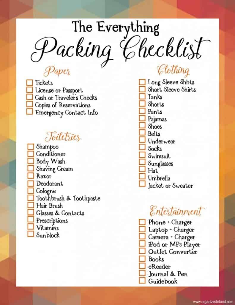 mens packing checklist