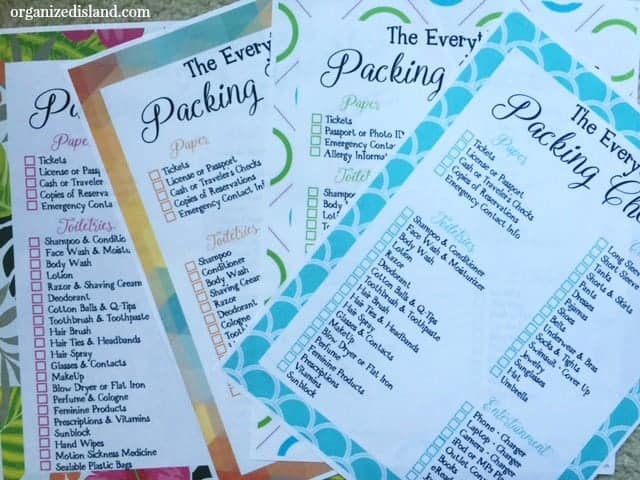 Need a packing list? There are several great packing lists here for adults, children and one for cruise travel too!