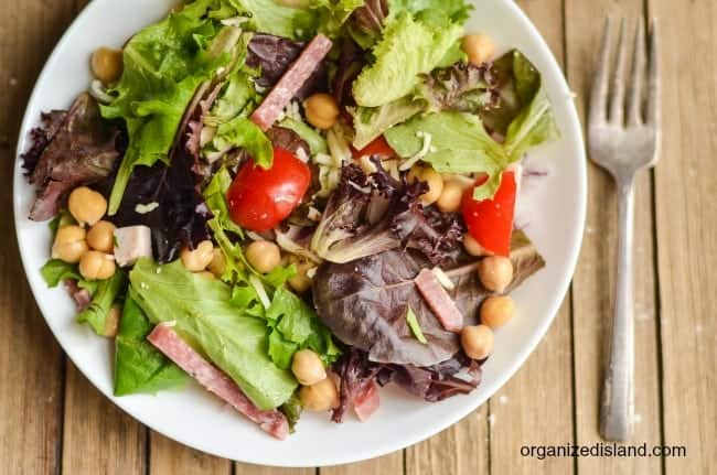 Chopped Salad Recipe that can be made with ham, bacon or meatless