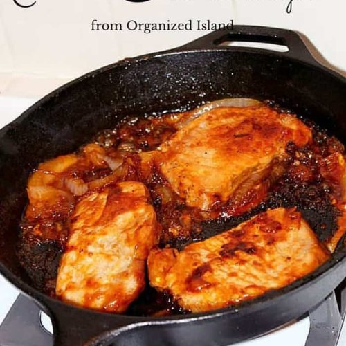 Pork chops with a tangy brown sugar sauce made on your stove top in a single skillet!