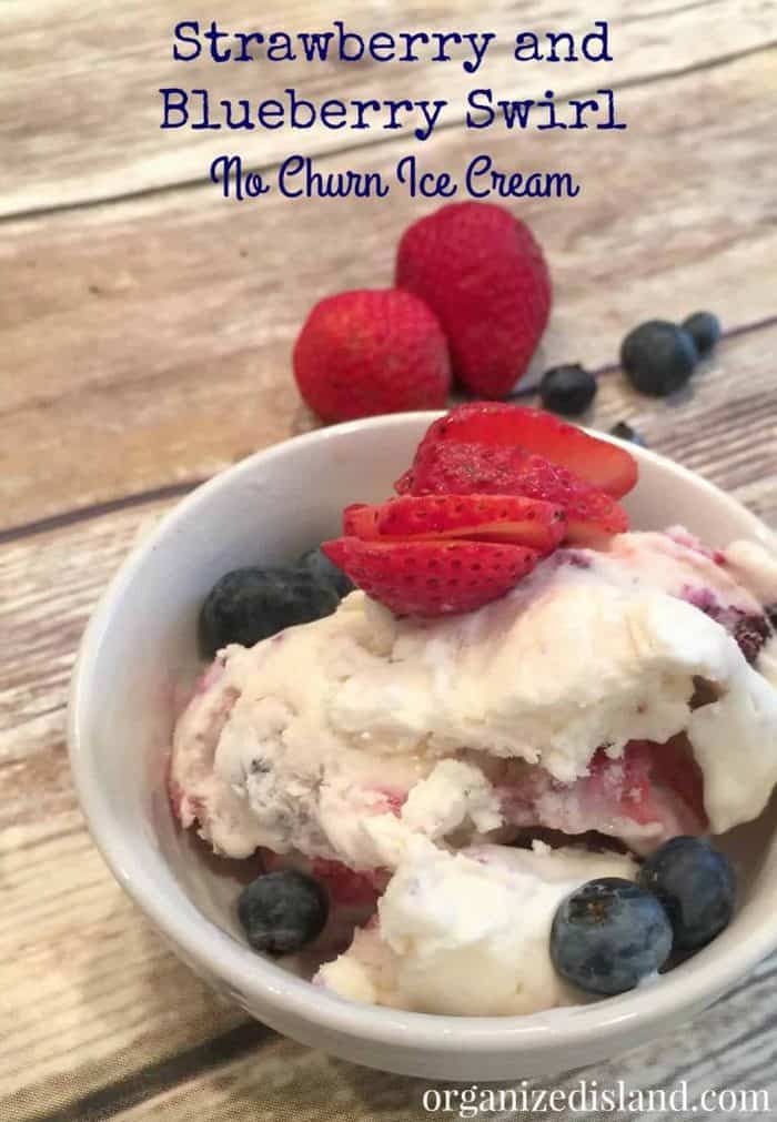 Made with fresh strawberries and blueberries, this no churn ice cream recipe is really simple to make and tastes delicious! Perfect for a 4th of July dessert!
