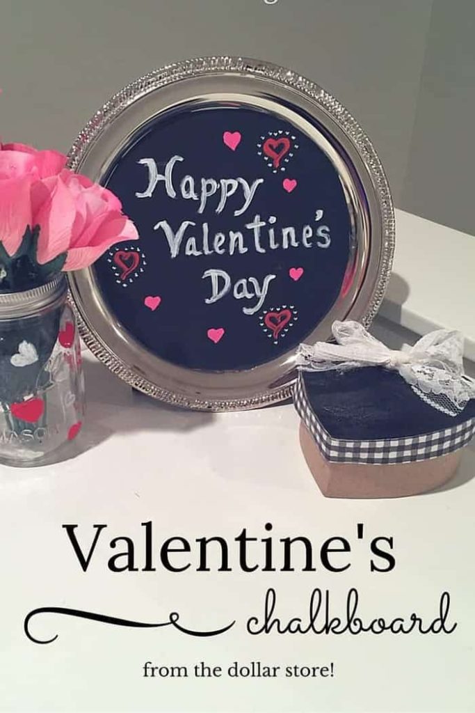 This chalkboard Valentine's decor is made with items from the dollar store! So easy to make in minutes!