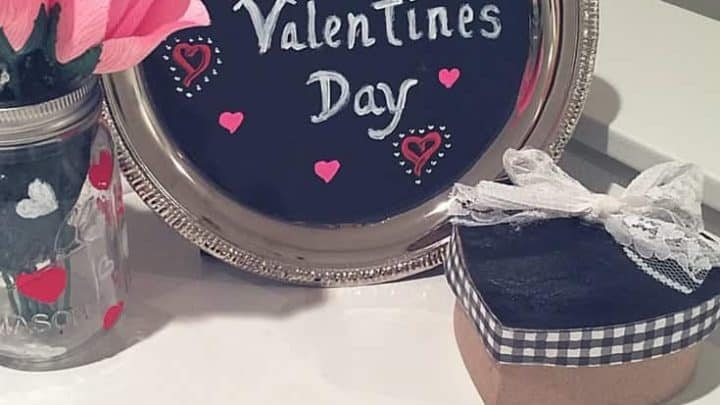 This chalkboard Valentine's decor is made with items from the dollar store! So easy to make in minutes!