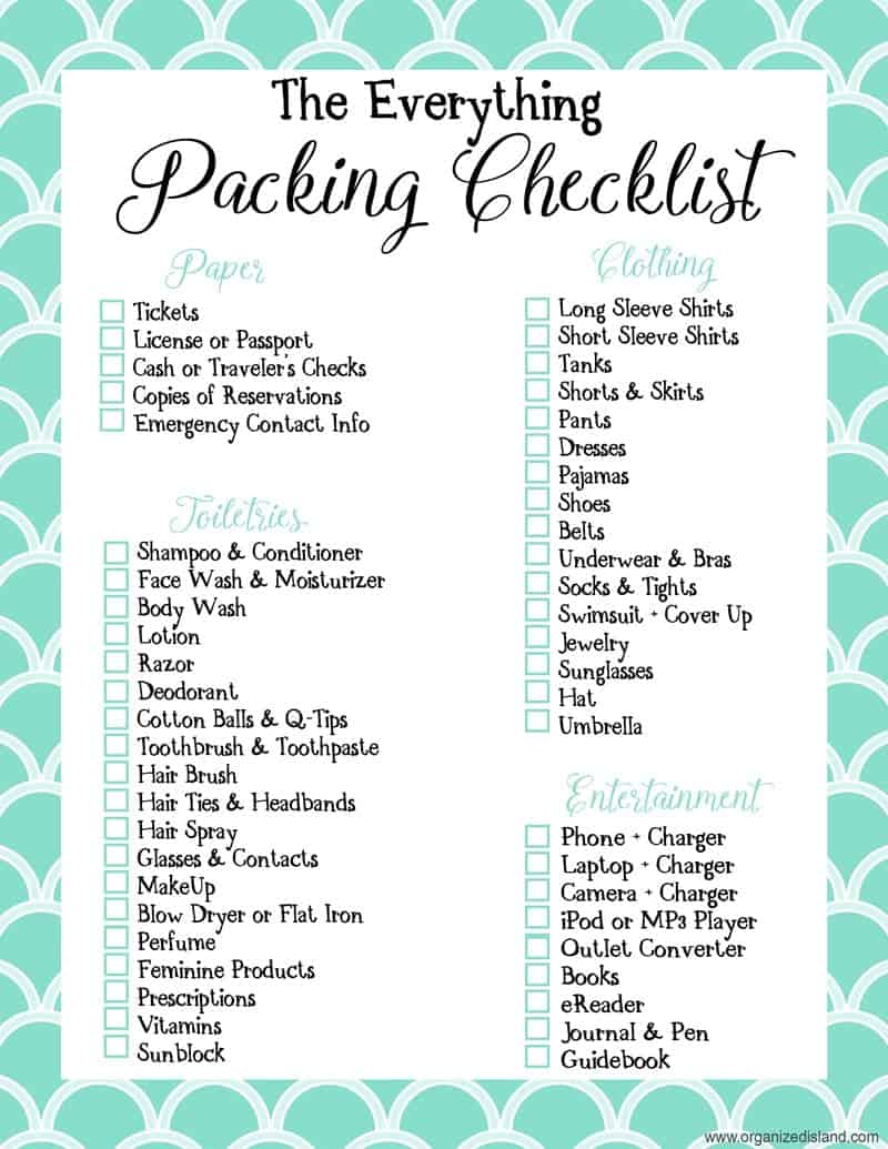 Travel Packing List Printables - Organized Island