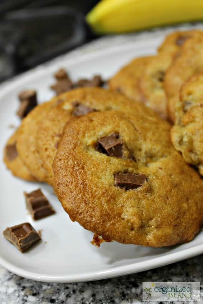 Simple and tasty Banana Chocolate Chip cookies are a nice combination of flavors - think of a chocolate covered banana in cookie form!