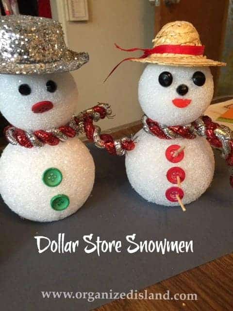 Easy tutorial for dollar store Christmas snowmen! Great craft idea for kids too!