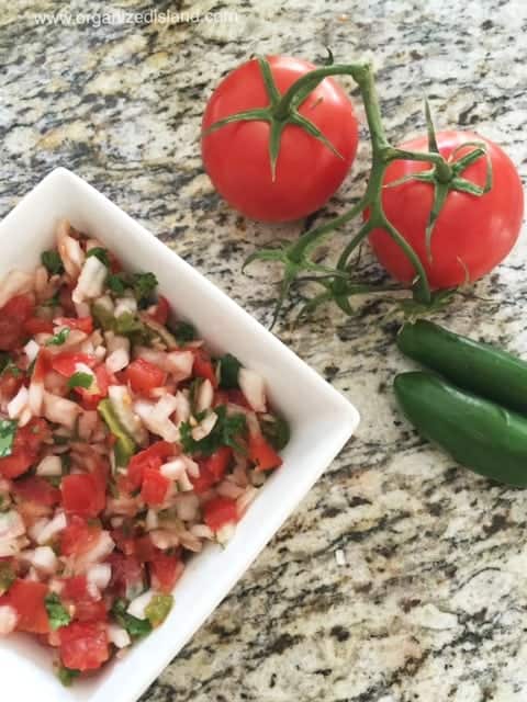 This easy chunky salsa recipe makes a great condiment all year round. Perfect for an appetizer or with fish and steak!