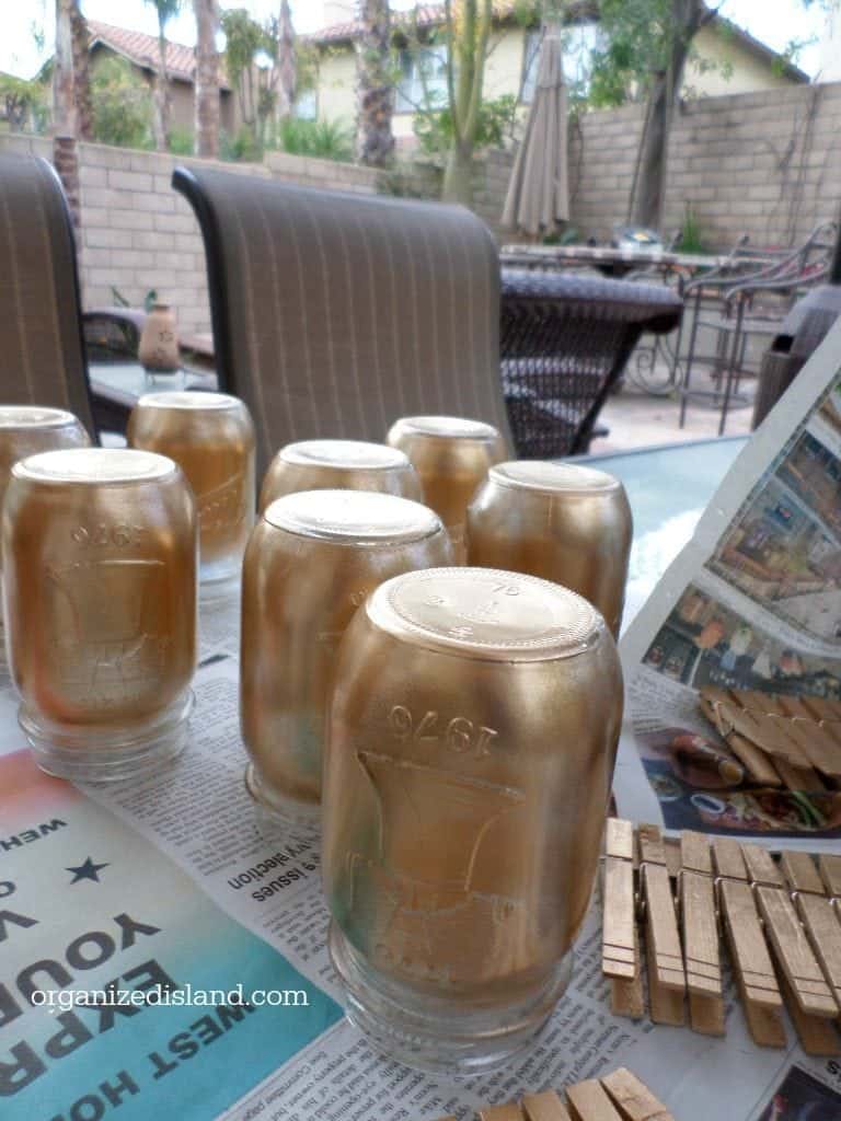 These painted mason jars made for pretty centerpieces for the shower and wedding!