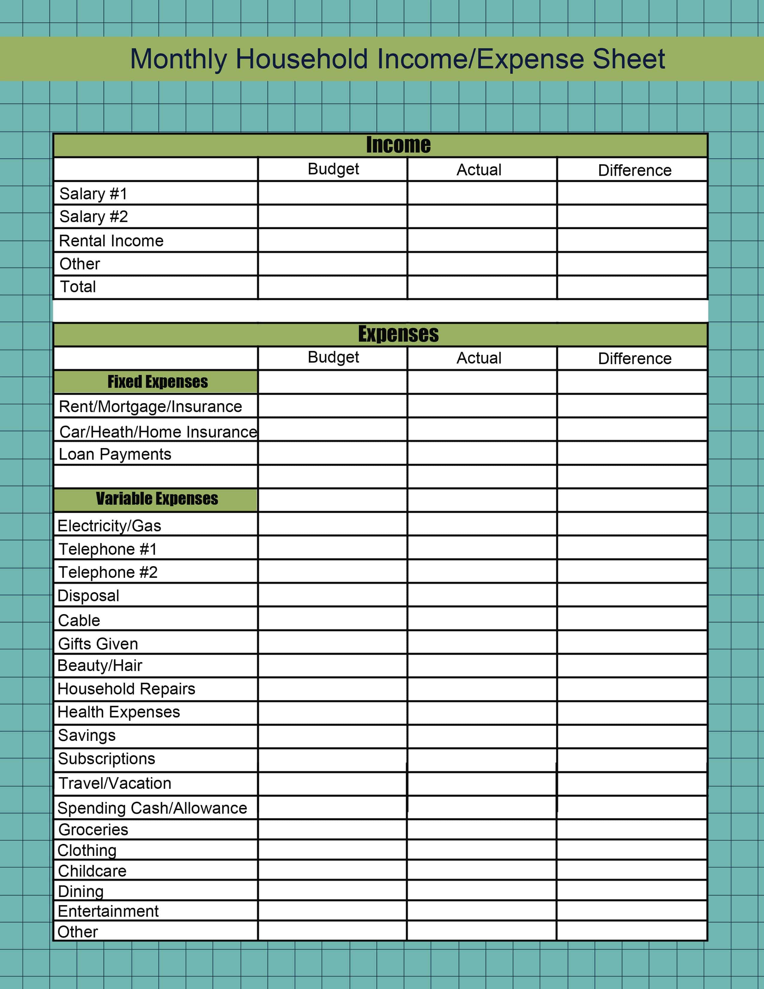 Household Monthly Budget Template from www.organizedisland.com