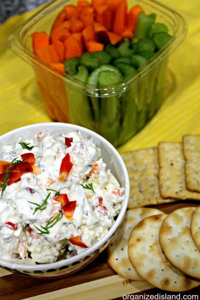 Quick and easy Garden Vegetable Cream Cheese Dip is perfect for a game day appetizer or as a lunch box snack!